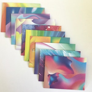 Rainbow marble small envelopes, bright stationery, snail mail, happy mail, handmade envelopes, set of 10 image 1