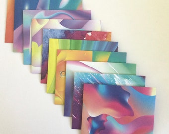 Sobres pequeños de mármol arco iris, papelería brillante, correo postal, correo feliz, sobres hechos a mano, conjunto de 10