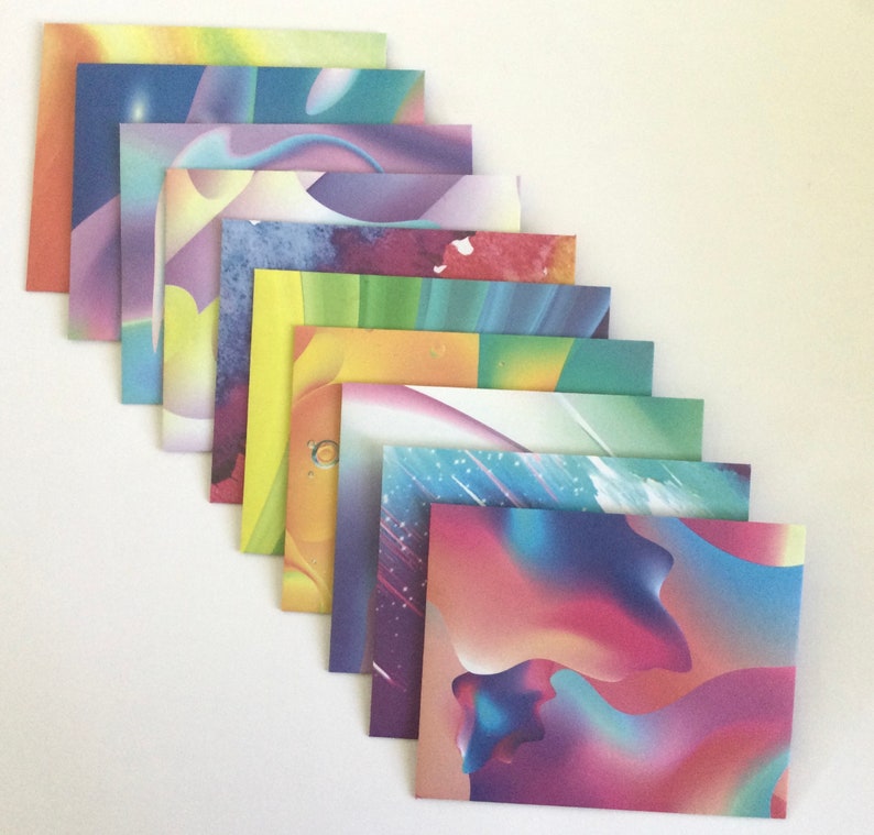 Rainbow marble small envelopes, bright stationery, snail mail, happy mail, handmade envelopes, set of 10 image 1