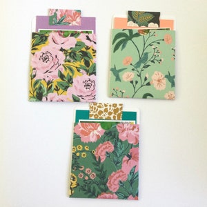 Journal pockets, floral paper library pocket, journal ephemera, pocket tags, journaling, snail mail, set of 3