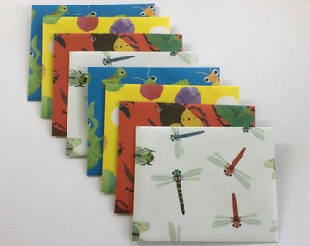 Insect envelopes, bug stationery, snail mail, happy mail, handmade small envelopes, set of 8, patterned, spring