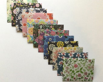 Small flower envelopes, mini envelopes and cards, japanese stationery, snail mail, set of 12, floral spring