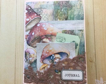 Fairy garden mushroom junk journal, pretty unique handmade gift, journaling supplies, happy mail, gift idea, ready to ship
