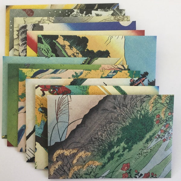 Traditional Japanese landscape envelopes, Japanese stationery, snail mail, Japanese woodblock prints, handmade envelopes, set of 12, spring