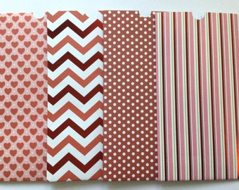 Red cash envelopes / pockets, Christmas envelopes, stationery, snail mail, happy mail, handmade envelopes, set of 4, patterned