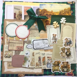 Kit courrier postal ours en peluche, kit d'inspiration bricolage pour enfants, lot de scrapbooking, kit d'embellissement en papier, fabrication de cartes, kit de journal indésirable, kit de créations manuelles