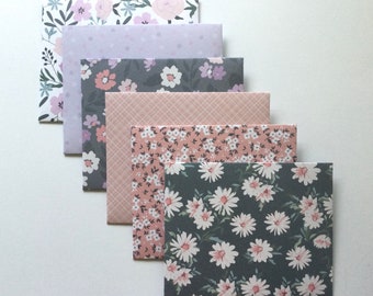 Floral envelopes, flower stationery, spring snail mail, happy mail, handmade small envelopes, set of 6