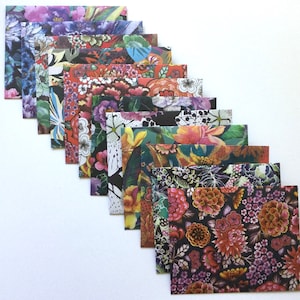 Flower envelopes and cards, floral Japanese stationery, snail mail, happy mail, handmade, set of 12