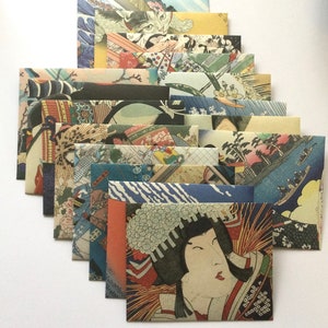 Japanese Woodblock print envelopes / stationery, spring snail mail, happy mail, handmade small envelopes, set of 16