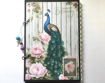 Pretty peacock ring bound junk journal, flip book, snail mail, penpal gift idea, gift for mum, ready to ship