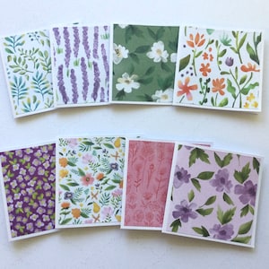Floral mini cards, spring flower Gift card set of 8, blank cards, nature botanical cards, mini note  cards