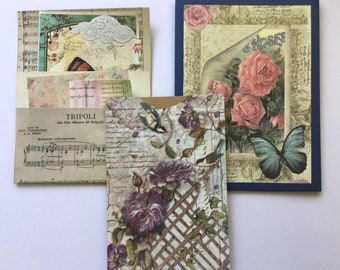 Floral journal supply, mini flip book, Journal pockets, unique handmade gift, happy mail, penpal gift idea, ready to ship