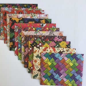 Cat envelopes, cat stationery, bright patterned envelopes, snail mail, penpal, set of 12