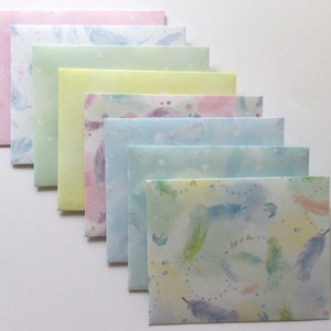 Feather envelopes, pastel stationery, girl envelopes, snail mail, penpal, set of 8