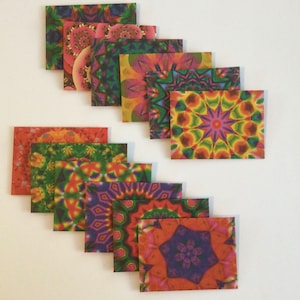 Mini enveloppen en kaarten, mandala enveloppen, mini briefpapier, caleidoscoop slakkenpost, handgemaakte kleine enveloppen, set van 12, helder, zomer