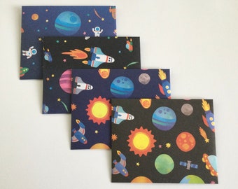 Kids Space envelope set, space ship / rocket snail mail, planner accessories, stationery, set of 4