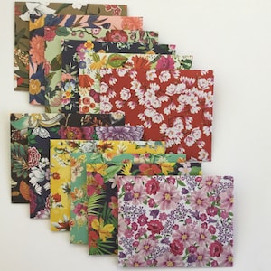 Floral small envelopes and cards, flower japanese stationery, snail mail, happy mail, handmade, set of 12