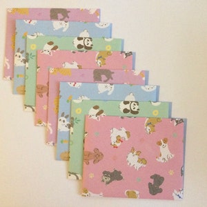 Puppy and animal envelopes, cat, panda, rabbit and dog stationery, bright patterned envelopes, kids craft, snail mail, penpal, set of 8