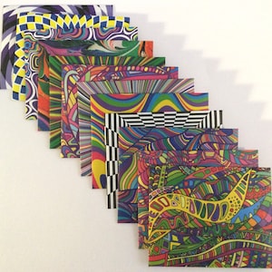 Psychedelic funky envelopes, patterned stationery, snail mail, happy mail, handmade envelopes, set of 12