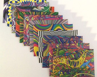 Handmade Psychedelic Envelopes: Funky Patterned Stationery, Set of 12