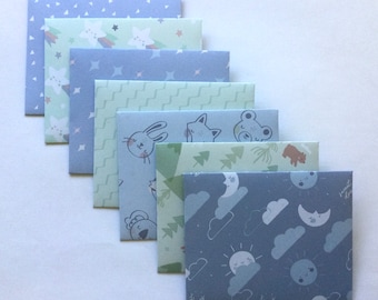 Blue pattern envelopes, baby shower notes, snail mail, cute stationery, boy pattern, small envelopes, set of 7