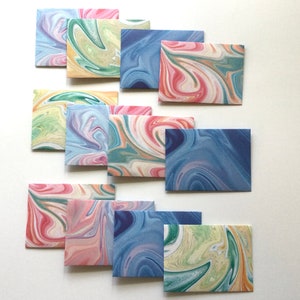 Marble envelopes, mini cards and envelopes, colourful stationery, snail mail, handmade small envelopes, set of 12, spring
