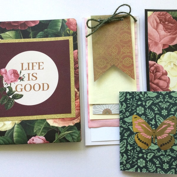 Fourniture pour carnets Rose Junk, pochettes pour carnets, papeterie fleurie, rabat floral, mini chemise éphémère, marque-page, bloc-notes, cadeau pour maman