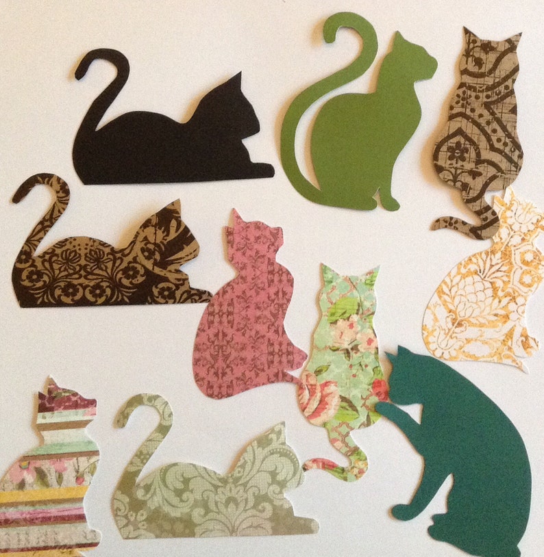 5 Cat cut outs cat shapes cat cardboard black pattern | Etsy
