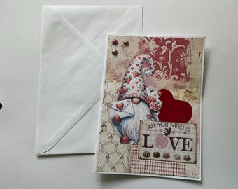 Valentine’s Day card, gnome heart card, Wedding card, anniversary card, love, blank card, all occasions,  card with envelope, pretty card