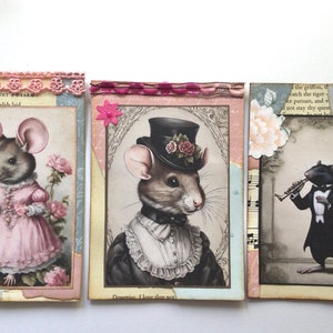 Bonitos cartões de diário feitos à mão para rato vitoriano, presente exclusivo, suprimentos para registro no diário, correio feliz, ideia de presente para amigo por correspondência, conjunto de 3, pronto para enviar