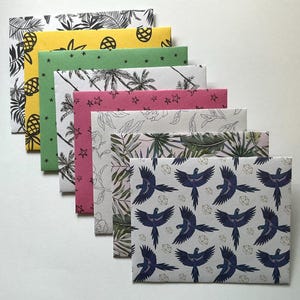 Summer envelopes, small envelope set, tropical snail mail, planner accessories, floral stationery, gift  idea, set of 8