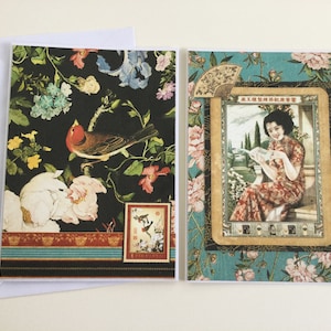 Graphic 45 cards, handmade cards, birdsong Japanese design, blank inside, all occasions, birthday cards, gift cards, set of 2