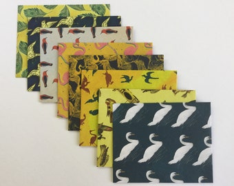 Bird envelopes, patterned envelope, snail mail, letter writing, bird stationery, pen pal, yellow, set of 8