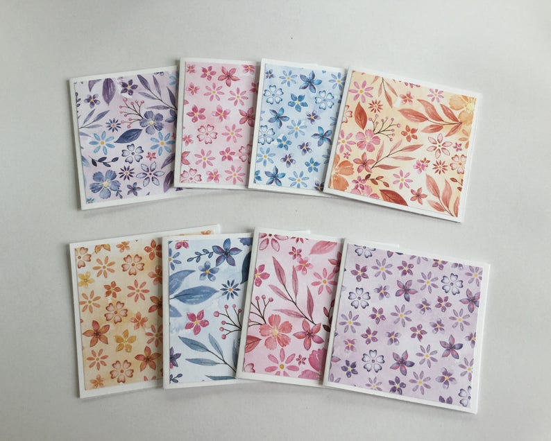 Spring cards, Flower cards, Floral pastel cards, watercolour mini card set, gift cards, thank you cards, note cards, mini notes, set of 8 image 4
