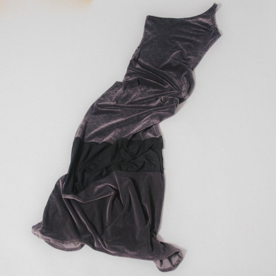 one shoulder velvet maxi dress