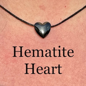 Hematite Heart Choker Necklace - Adjustable Black OR Brown Waxed Cotton Cord Gemstone Necklace - Boho - Hippy - Festival Jewellery - Gift