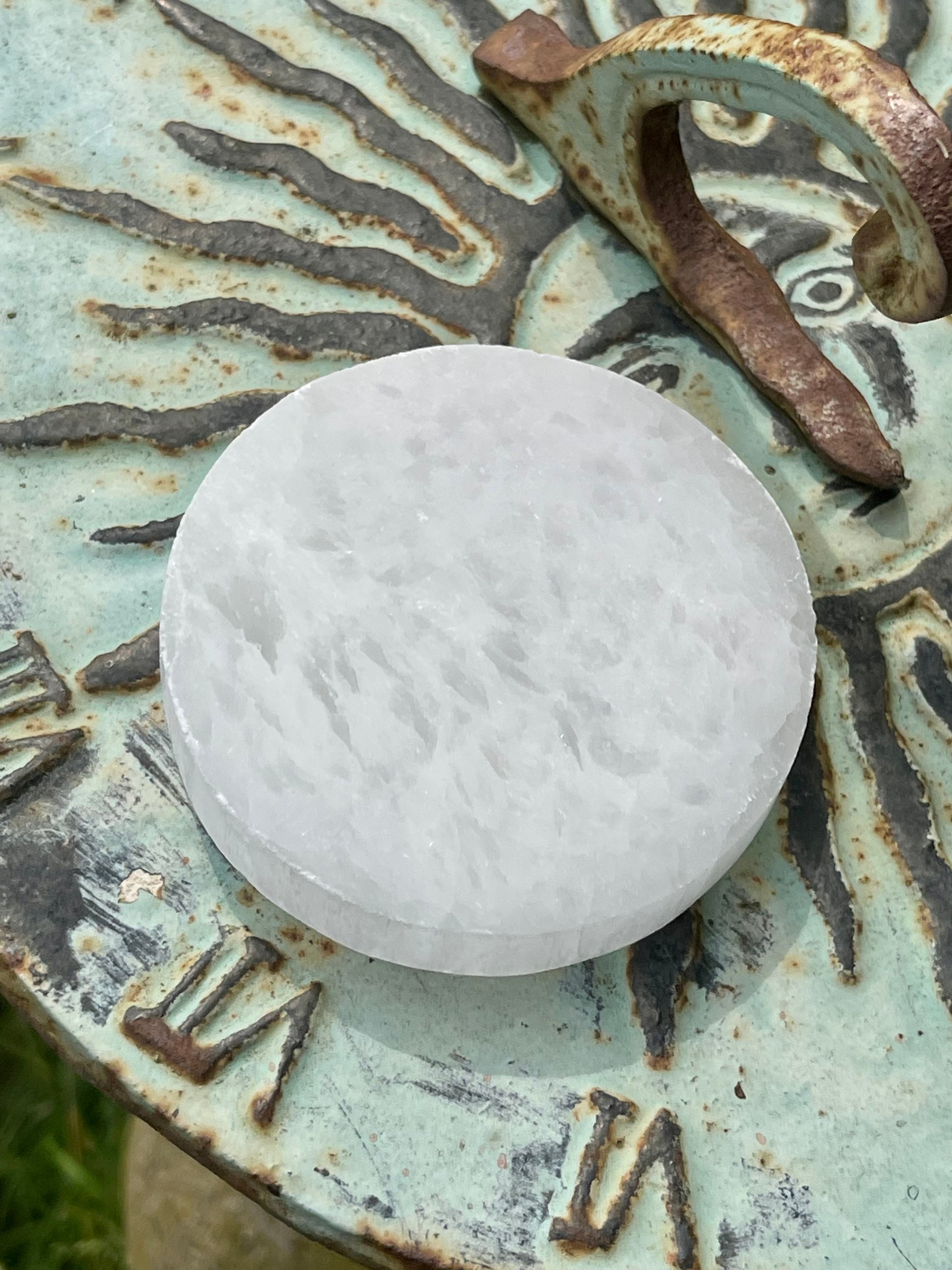7cm Selenite Crystal Charging Plate Round Solid White Etsy UK