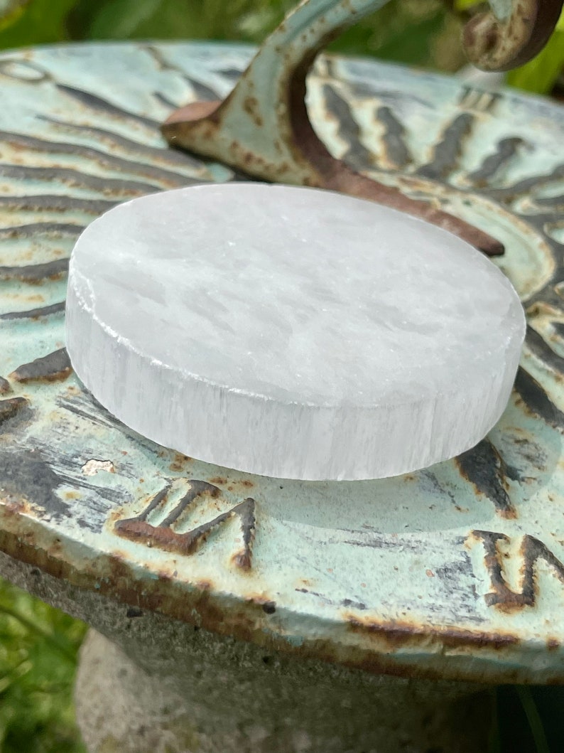 7cm Selenite Crystal Charging Plate Round Solid White Etsy UK