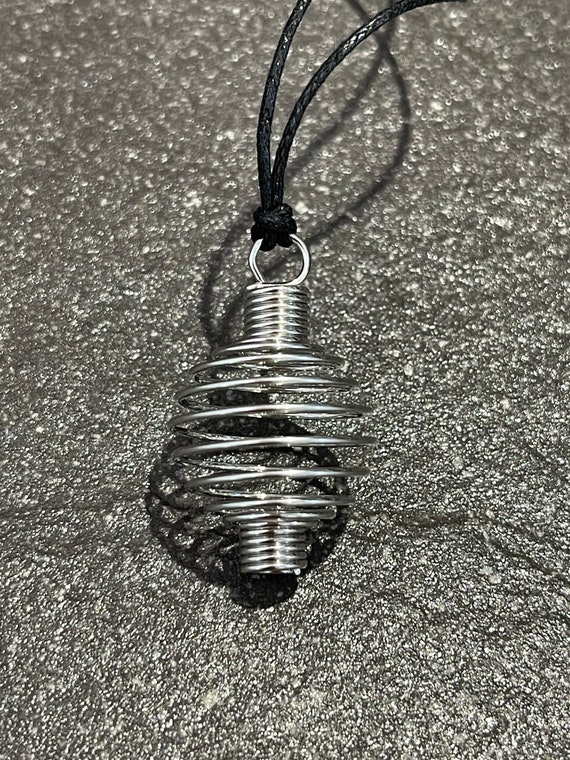 Stainless Steel Spiral Cage Crystal Holder Pendant Necklace 20mm Cage Empty  Tumble Stone Holder Gemstone Pendulum 