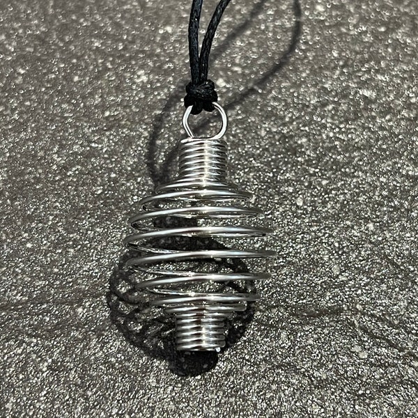 Collier pendentif en acier inoxydable avec cristal, cage en spirale, cage de 20 mm, pendule vide avec pierre gemme