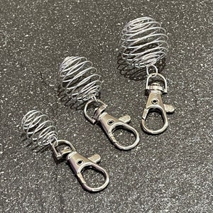 Silver Spiral Cage Bag Charm Clip - Empty Clip On Gemstone Crystal Holder - 15mm, 20mm, 25mm - Tumblestone Holder