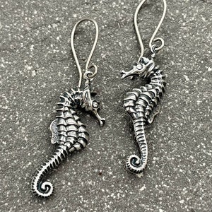 Antique Silver Seahorse Earrings With Hypoallergenic Titanium, Niobium OR Sterling Silver Ear Wires - Water Horse - Ocean - Aquatic - Marine