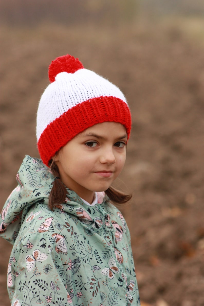 Where's Waldo Inspired Hat, Where's Wally Hat, Girls Hat, Kids Hat, Children Beanie, Pom Pom Hat