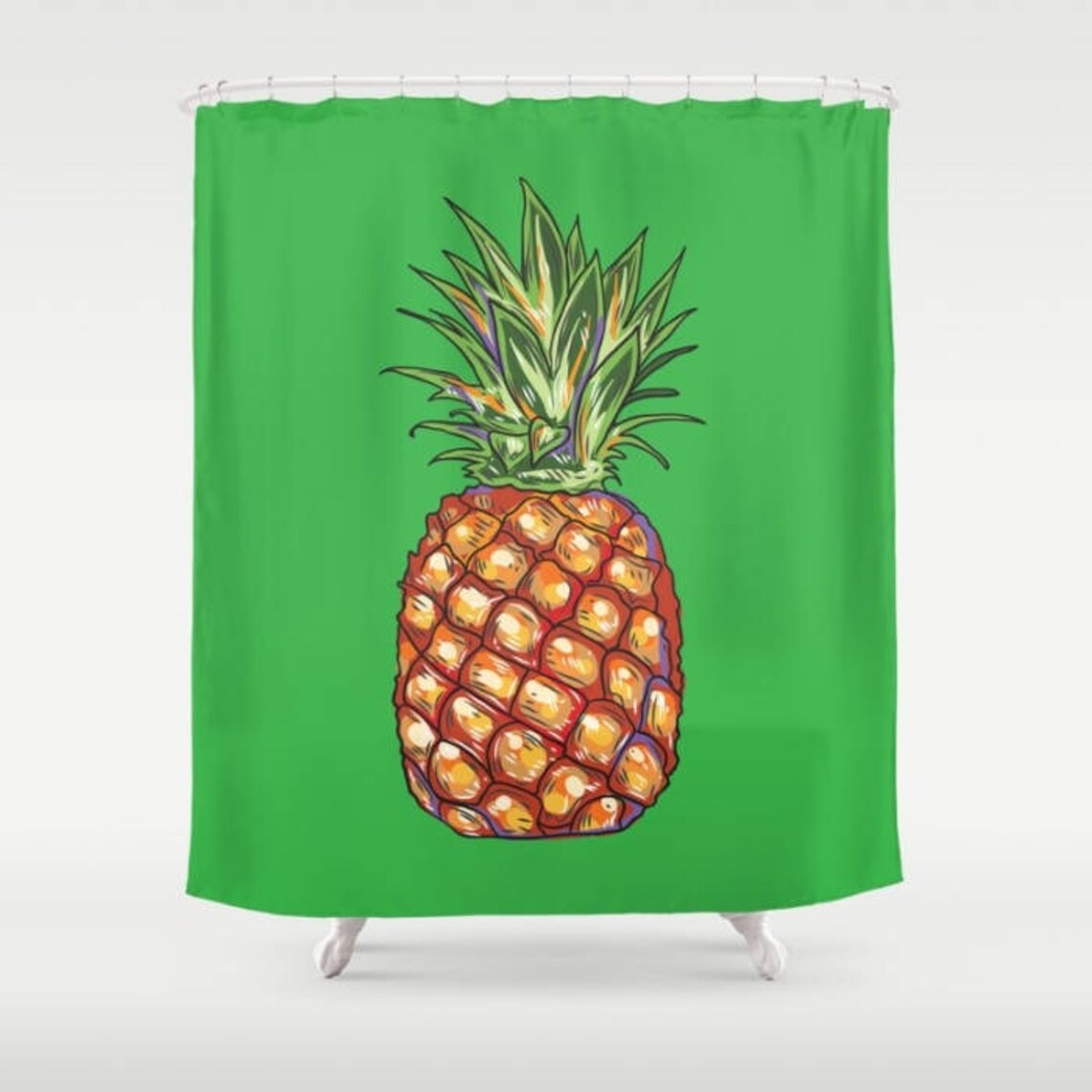 Pineapple Green Shower Curtain Black White Shower Curtain Etsy