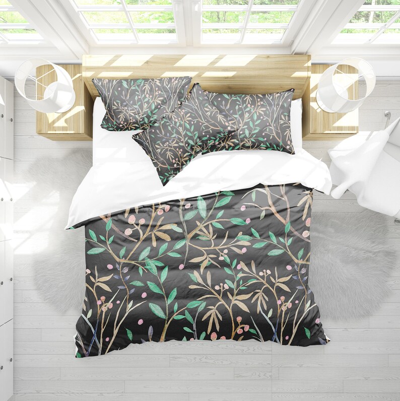 Floral Black bedding set Bedding Floral duvet cover Etsy