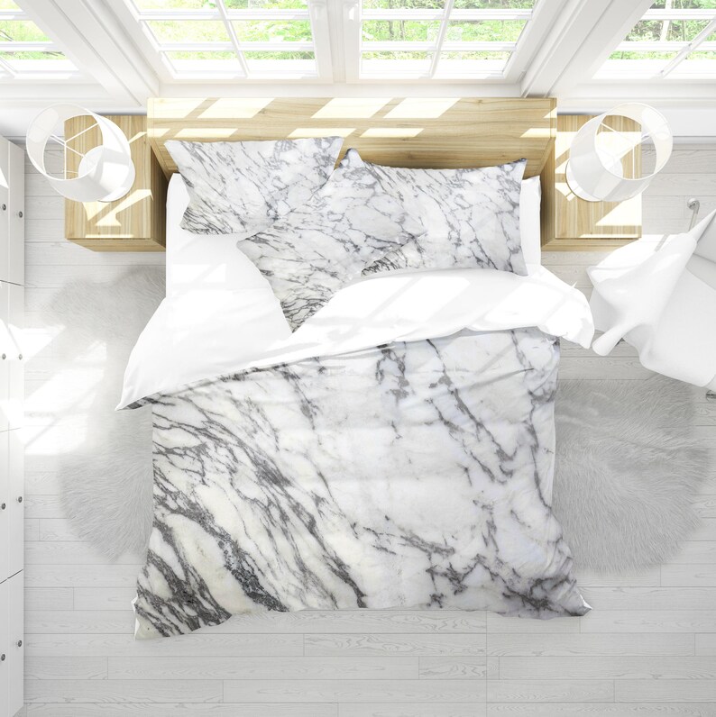 Marble White Duvet Cover Bedding Dorm Image 0