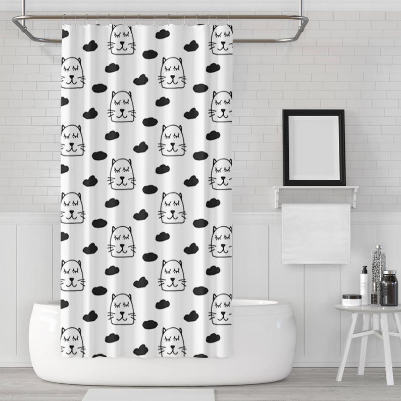 Black and White Cats Shower Curtain Shower Curtain Shower Etsy