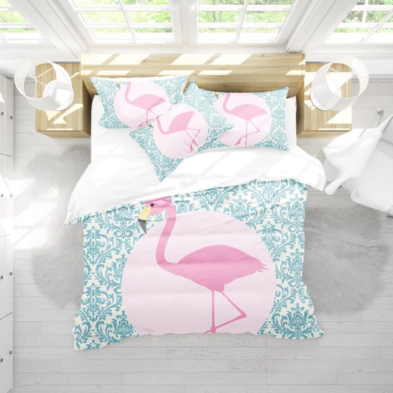 pink flamingo duvet cover , flamingo duvet , bedding , bedroom decor , dorm  bedding , bedroom decor , housewares , nursery decor , kids
