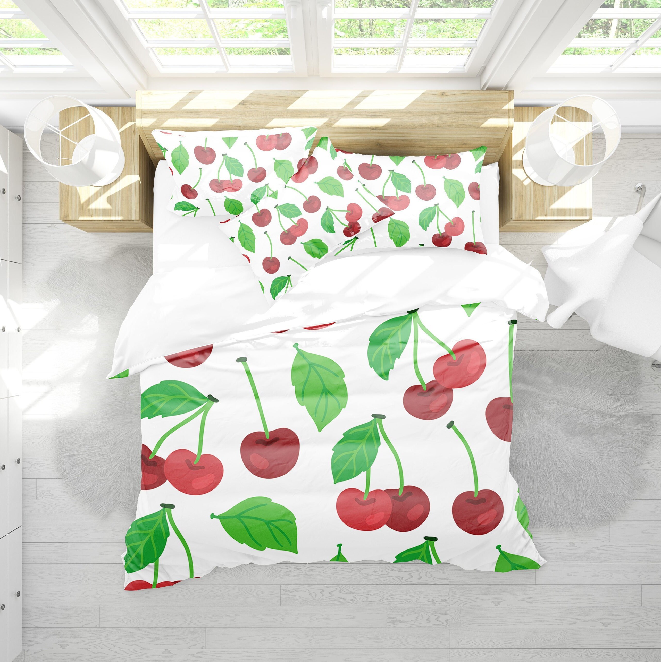 Cherry bedding set White Bedding Cherry duvet cover Etsy