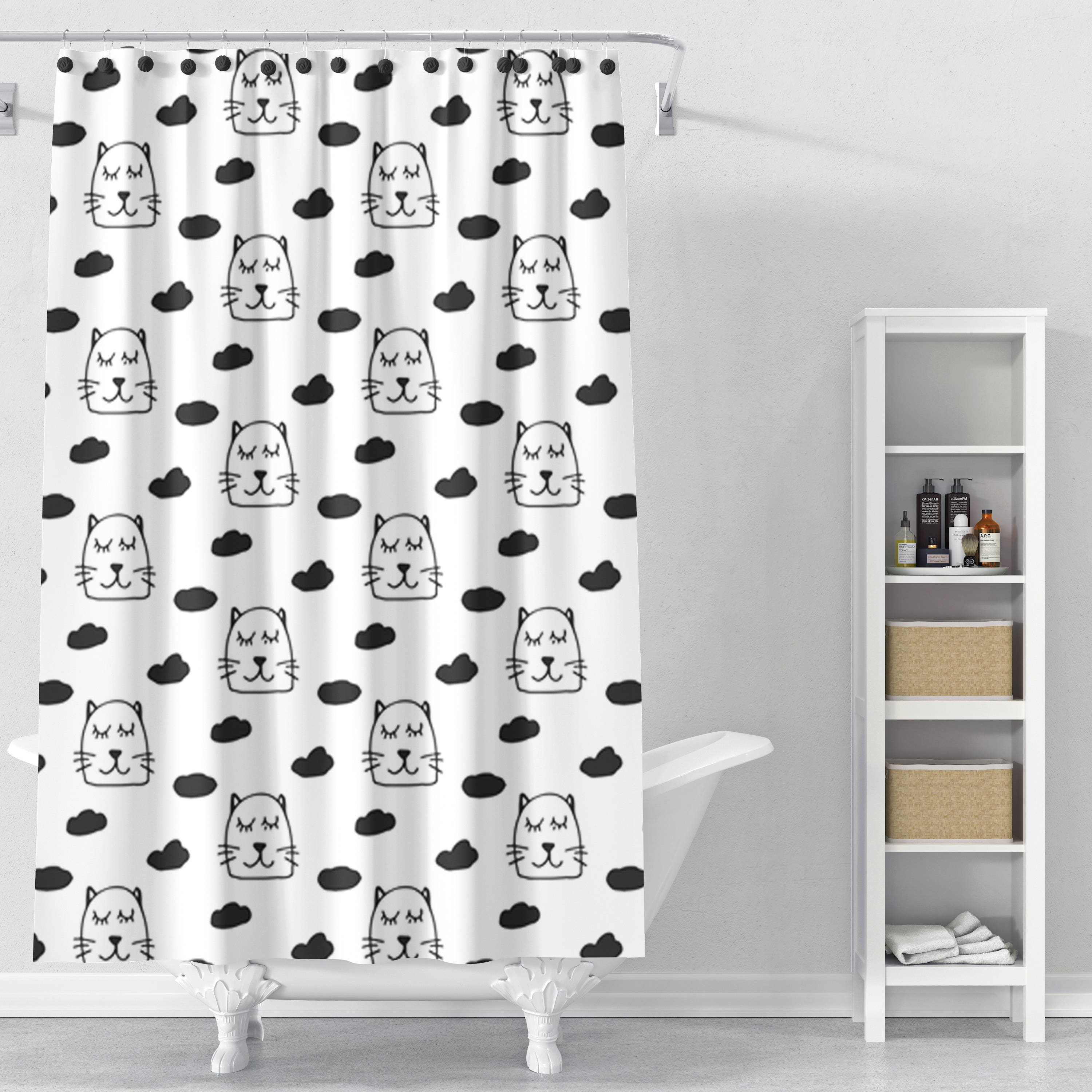 Black and White Cats Shower Curtain Shower Curtain Shower Etsy